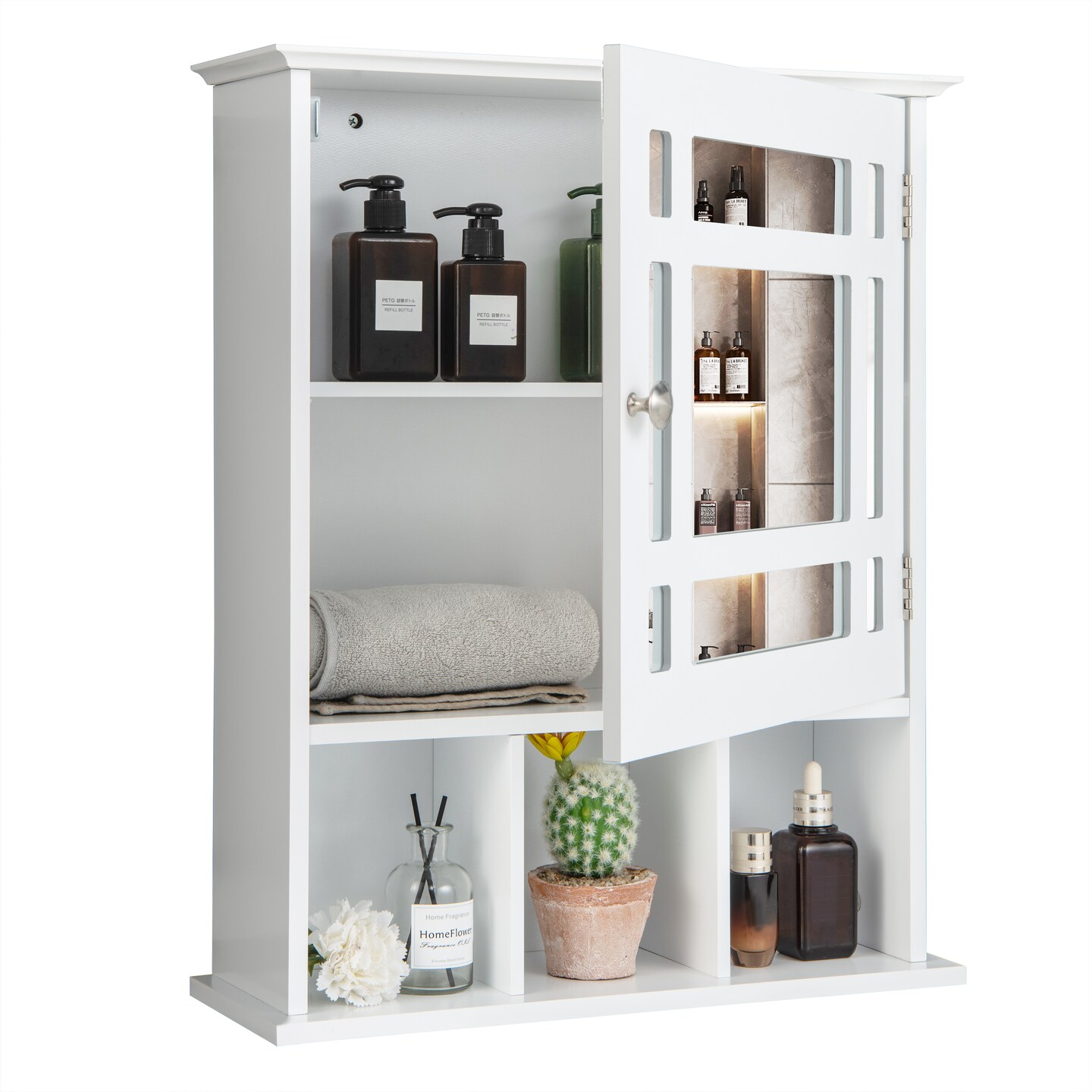 Wall Mounted Bathroom Cabinet with Mirrored Magnetic Door Holder