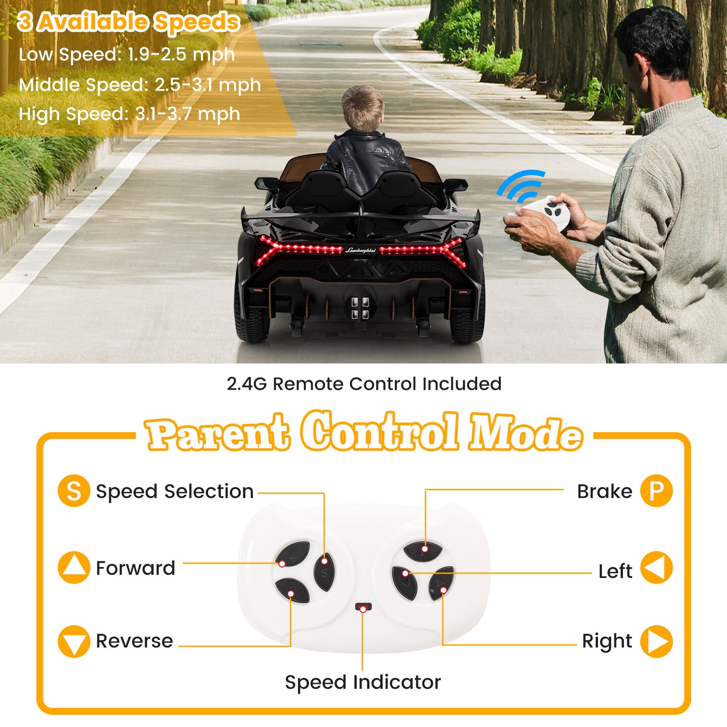 12v Licensed Lamborghini 4wd Kids Ride-on Sports Car With 2.4g Remote