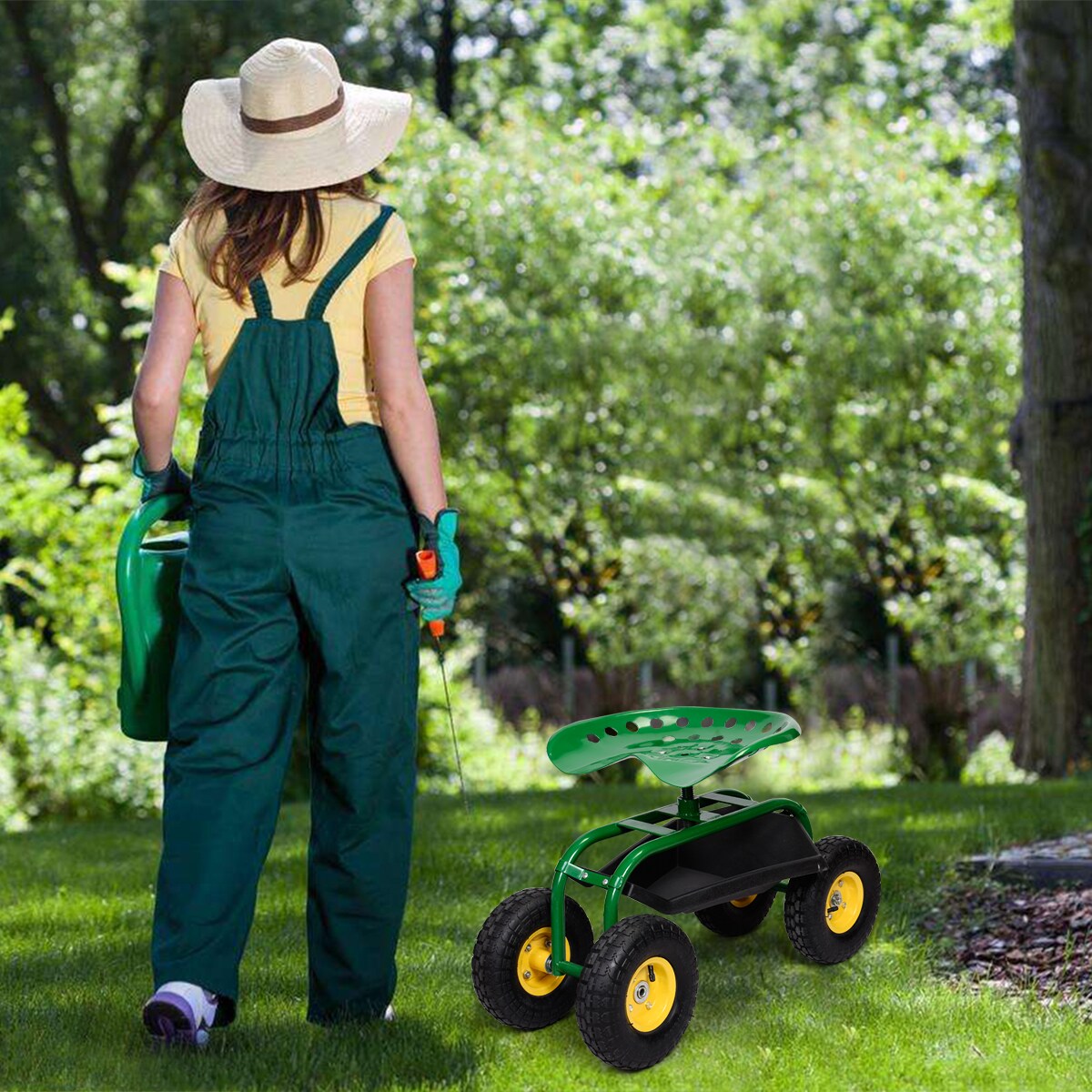 Garden Cart Rolling Work Seat With Heavy Duty Tool Tray Gardening Planting