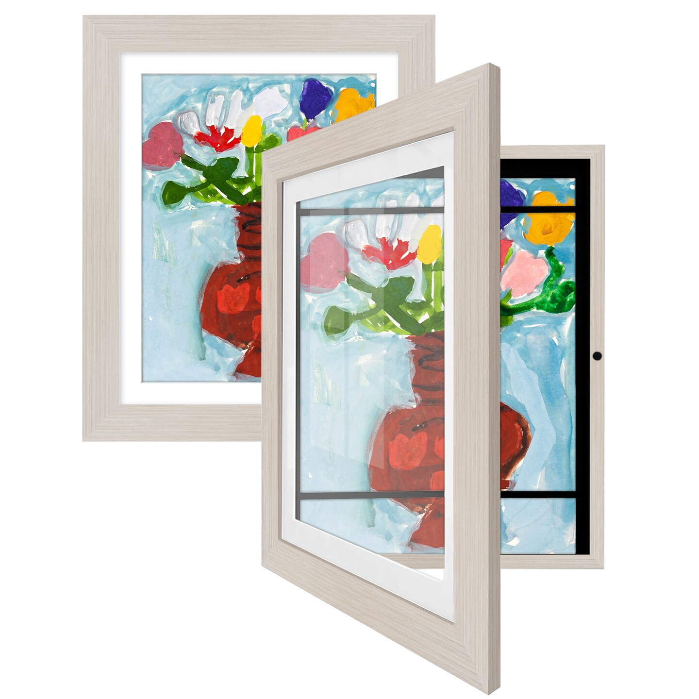 Americanflat 10x12.5 Kids Art Frame - Set of 2 - 8.5x11 with Mat or 10x12.5 without Mat - Kids Artwork Frame - Magnetic Frame Closure - Shatter Resistant Glass - Hanging Hardware