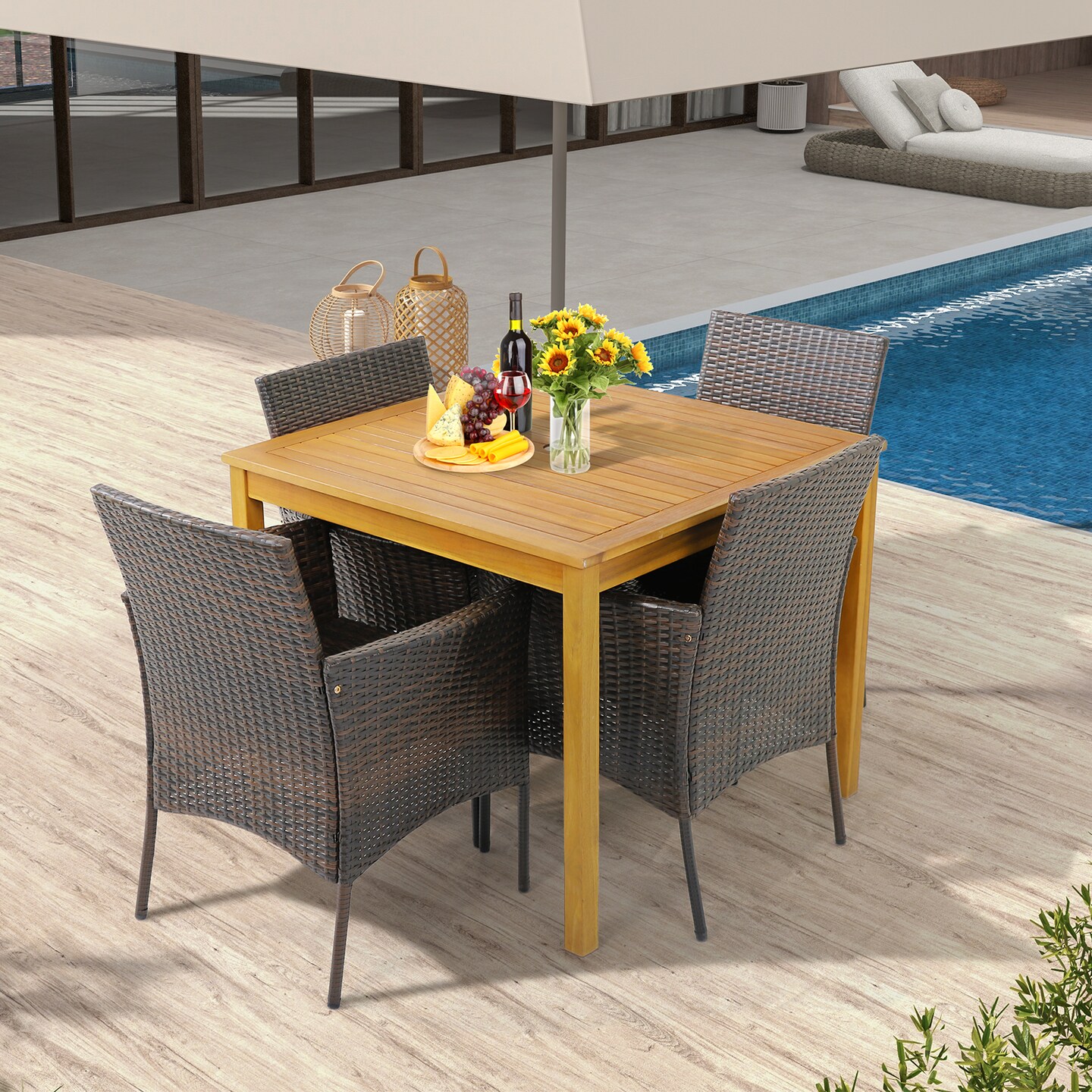Set Of 4 Patio PE Wicker Dining Chairs with Seat Cushions and Armrests