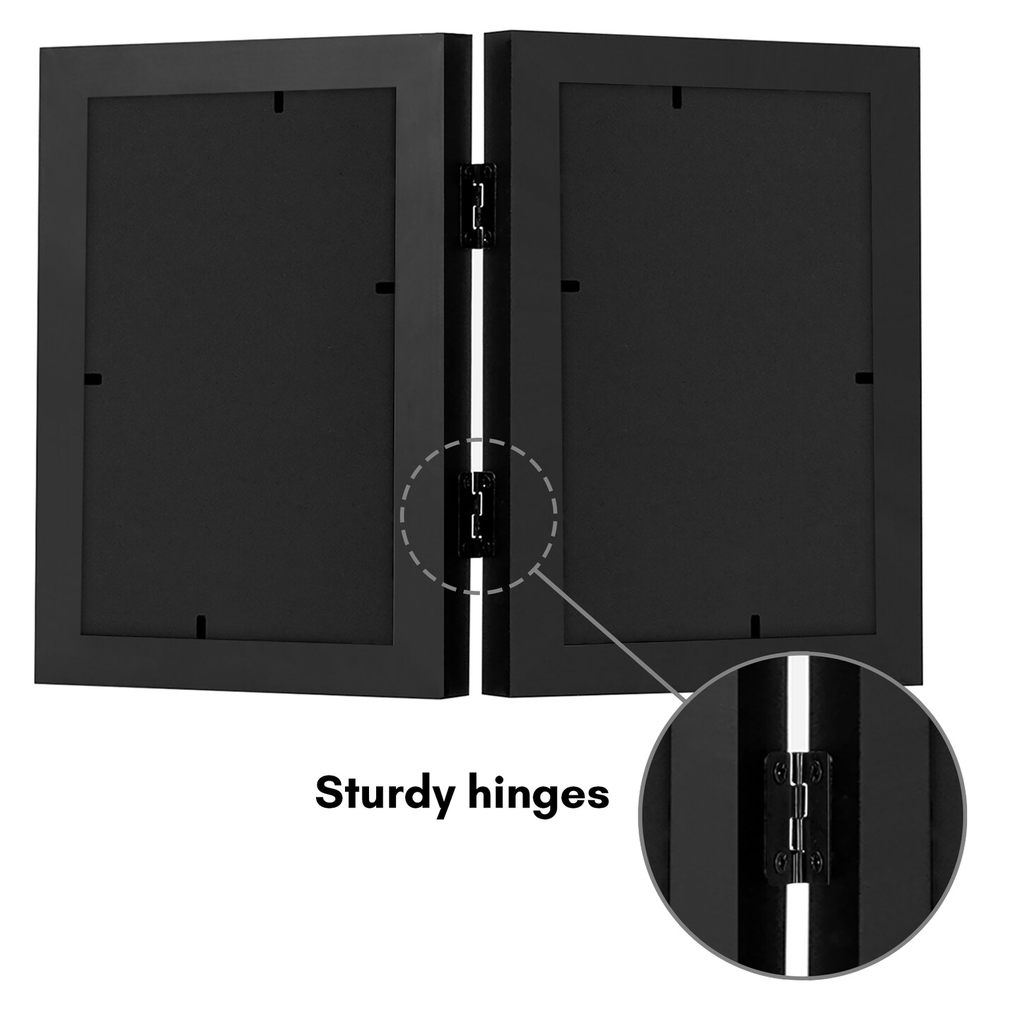 Americanflat Tri-Folding Picture Frame - Displays Two Photos at Once - Double Hinged Picture Frame - Shatter Resistant Glass - Tabletop Display Picture Frame - Black
