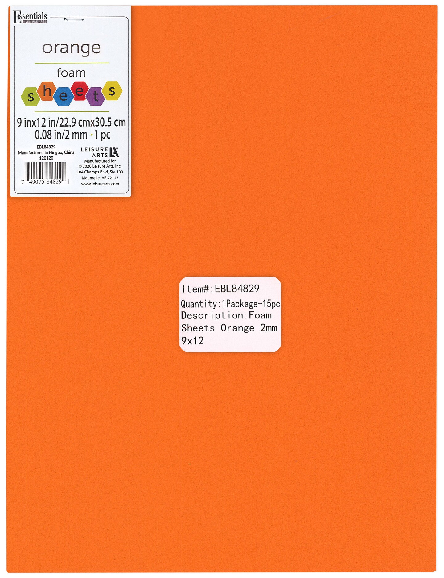 Essentials By Leisure Arts Arts Foam Sheet 9x12&#x22; 2mm Orange 15pc