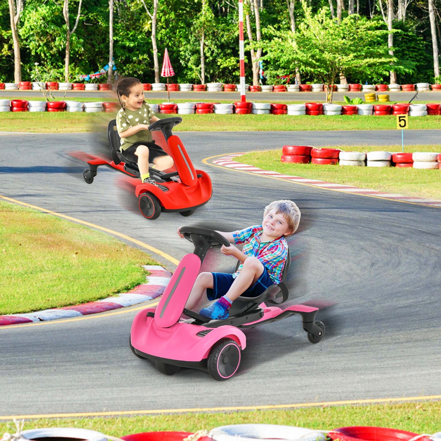Costway 6V Kids Ride On Drift Car Electric Drifting Go Kart for Kids with 360&#xB0; Spin Dark/Pink/Red/White
