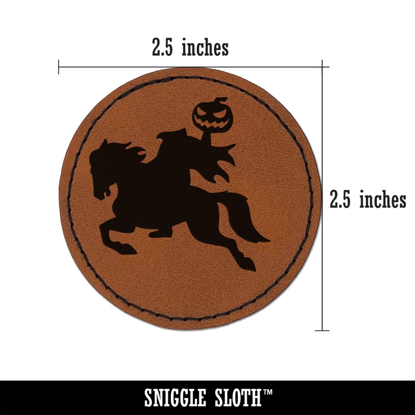 Headless Horseman Halloween Round Iron-On Engraved Faux Leather Patch Applique - 2.5&#x22;
