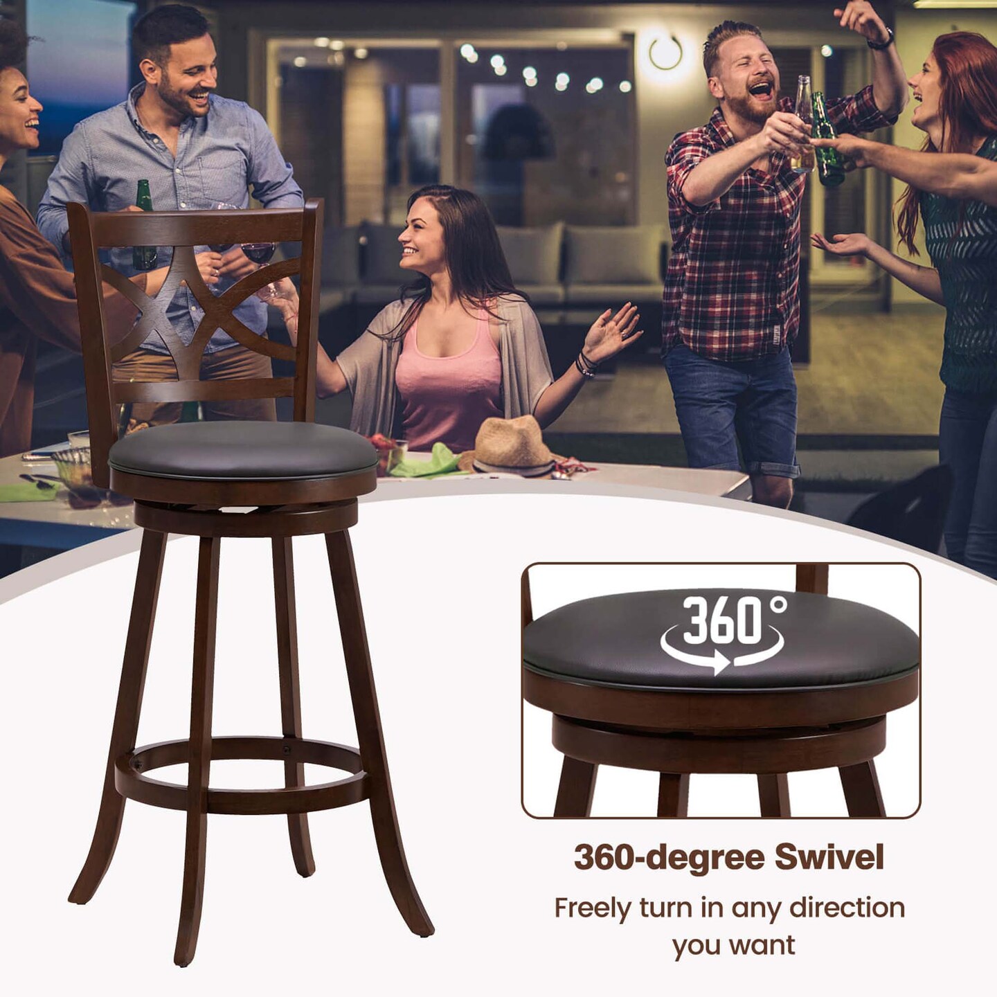 Costway 2PCS 24/30-inch Bar Stools 360° Swivel Bar Chairs with PVC leather Cushioned Seat