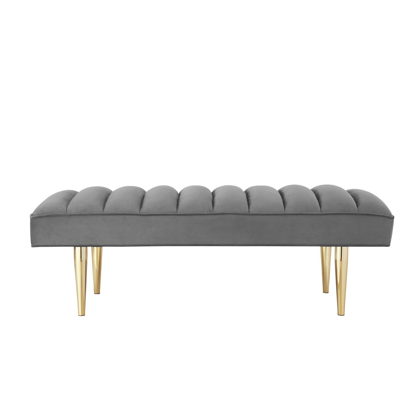 Denver Velvet Channel Tufted Bench with Mirrorred Lacquer Finish With Gold/Chrome Legs