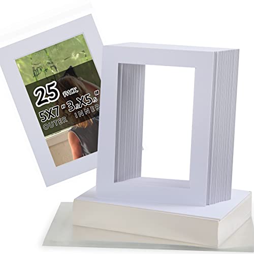 Acid Free 25 Pack 5x7 Pre Cut Mat Board Show Kit for 4x6 Photos