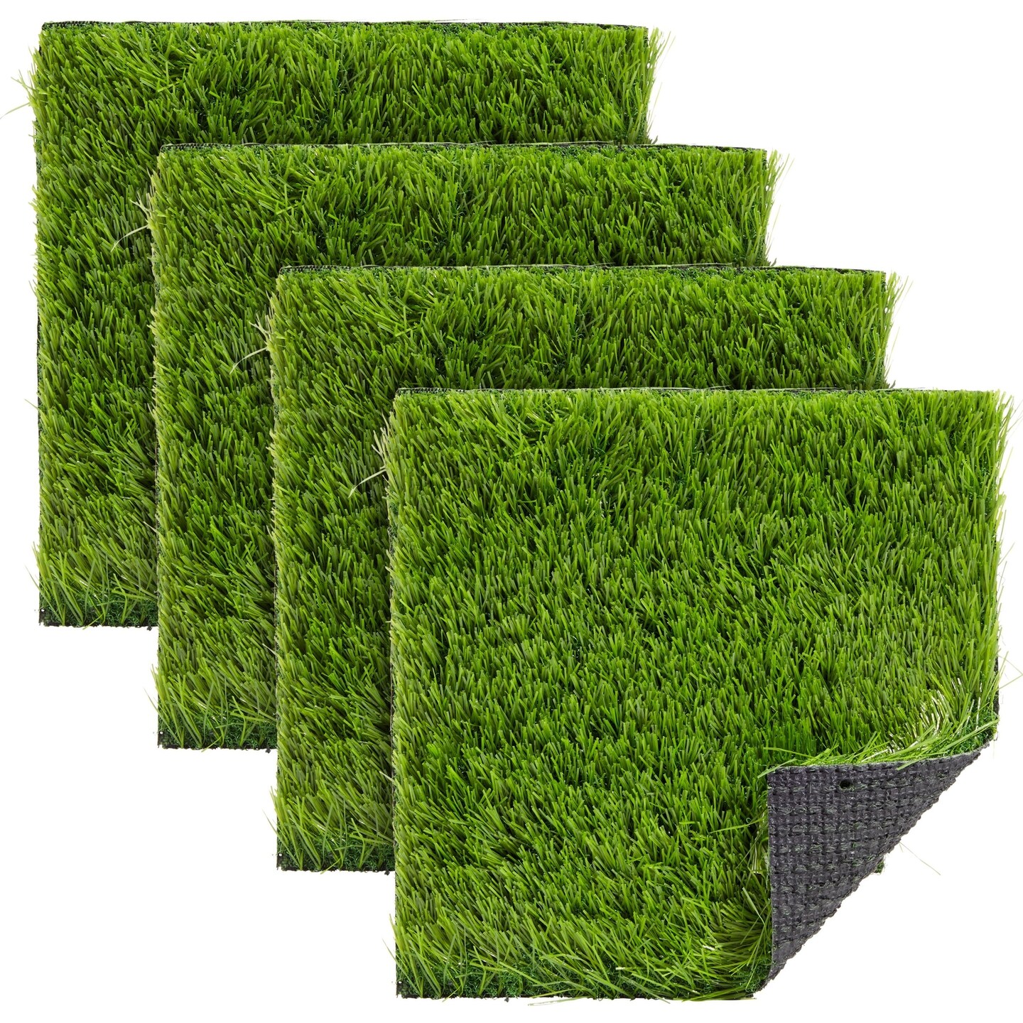 4-Pack Artificial Grass Mat Squares, 12x12-Inch Fake Turf Tiles for Balcony, Patio, Outdoor Faux Placemats, DIY Crafts and Decorations (Green, 0.75-Inch Pile Height)