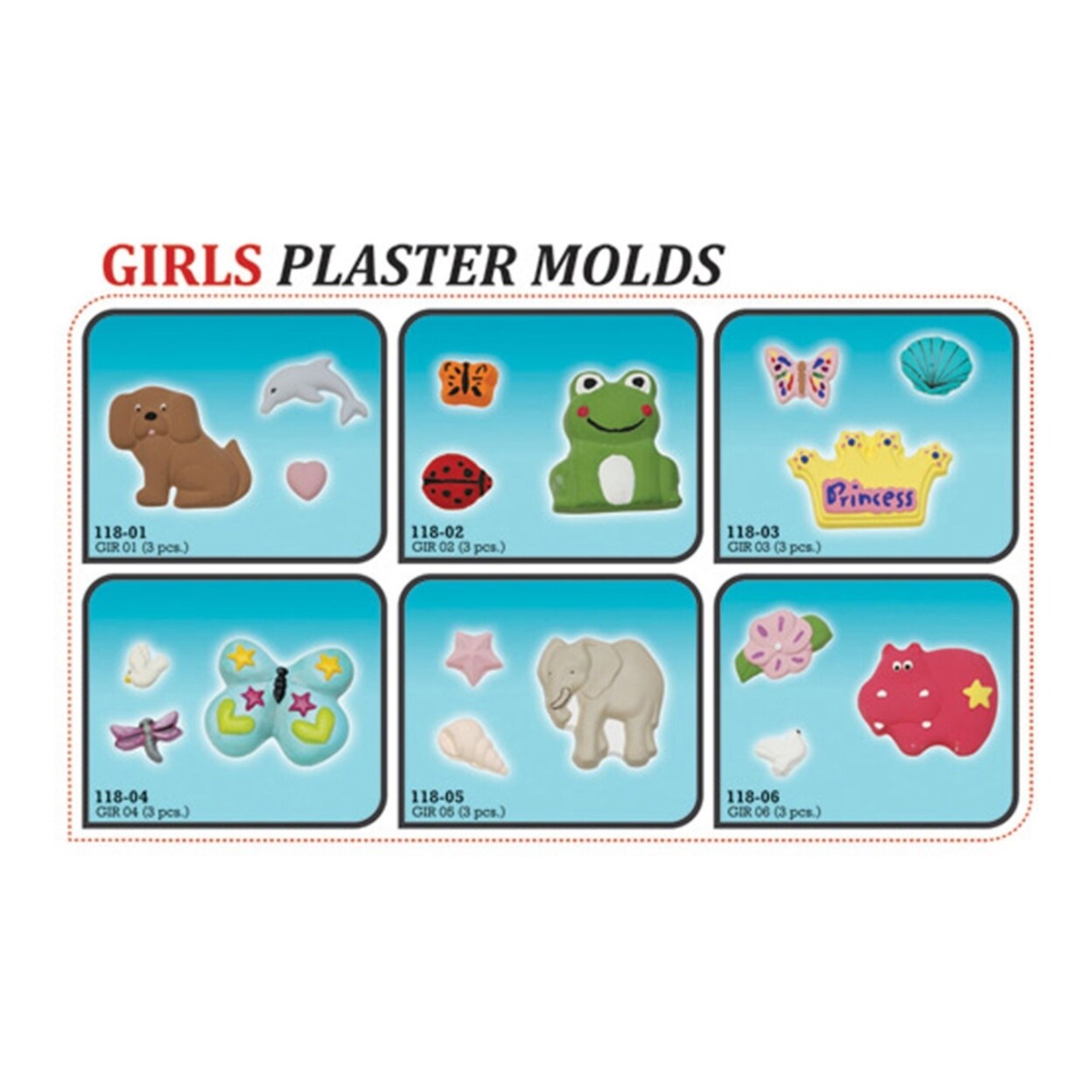 Sandtastik Kids Craft Activity Plaster Molds 18-Character Theme Set - Girls