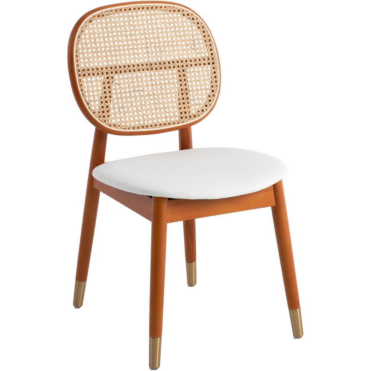 Leisuremod Holbeck Wicker Dining Chair with Upholstered Leather Seat - White
