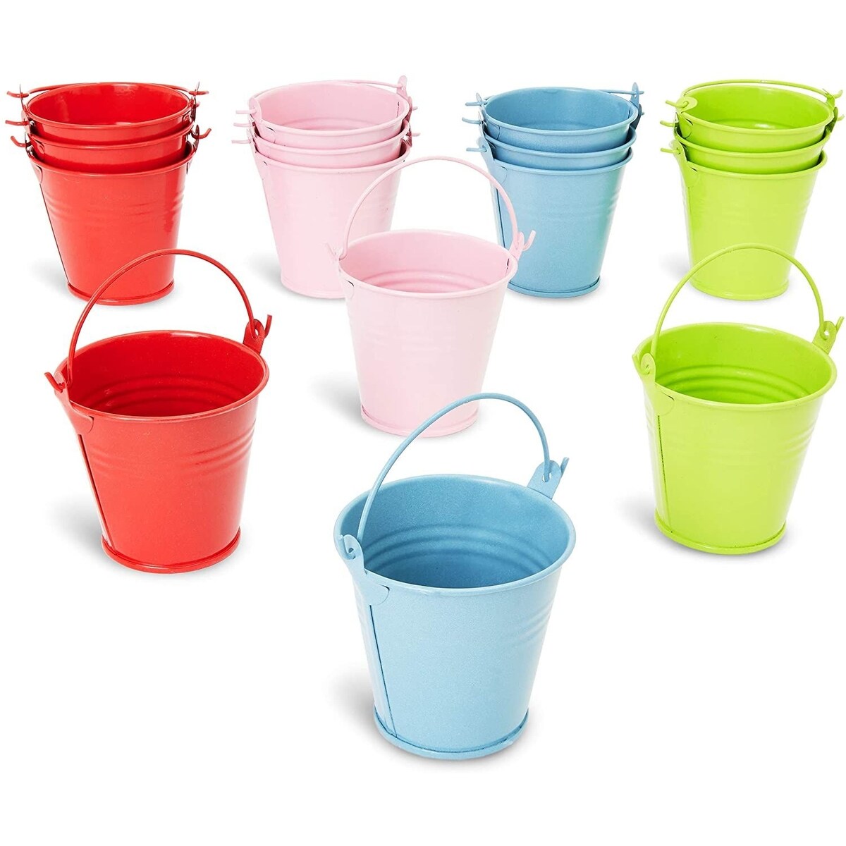 Juvale Mini Buckets for Crafts and Party Favors, 4 Colors (2.5 in, 16 Pack)