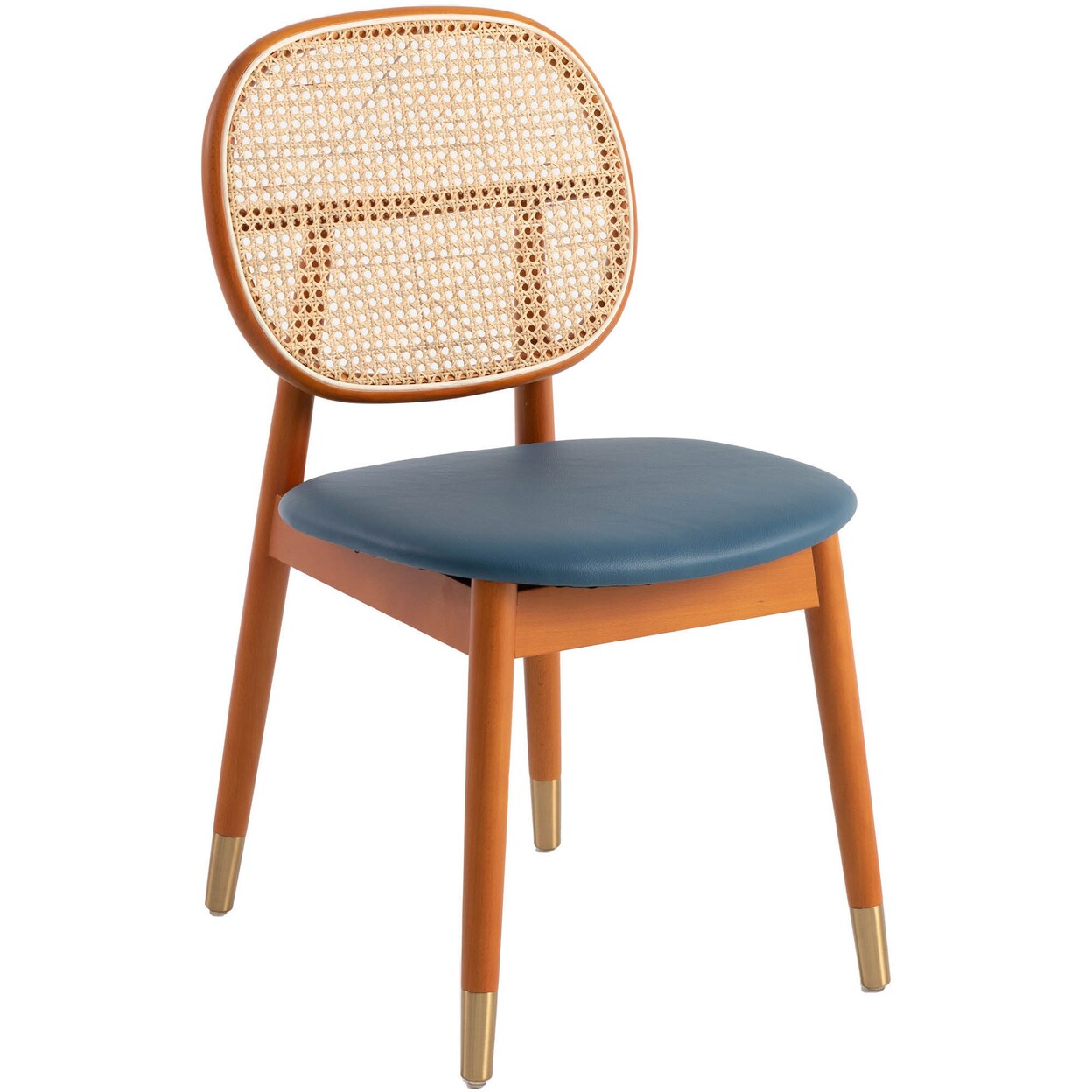 Leisuremod Holbeck Wicker Dining Chair with Upholstered Leather Seat - Navy Blue