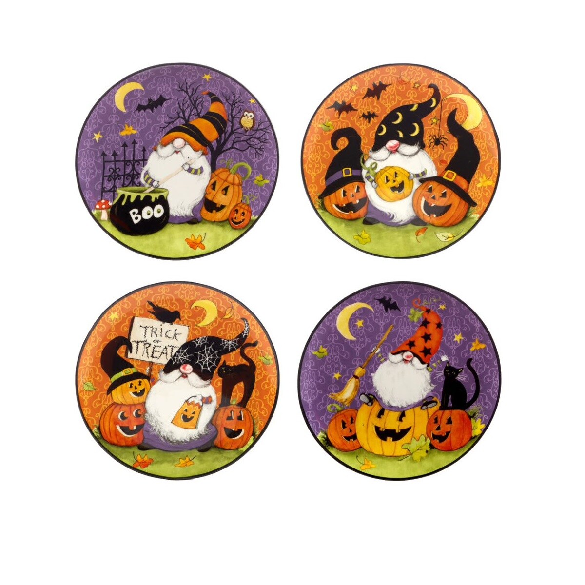 Certified International Set of 4 Gnome Round Dessert Halloween Plates 9"