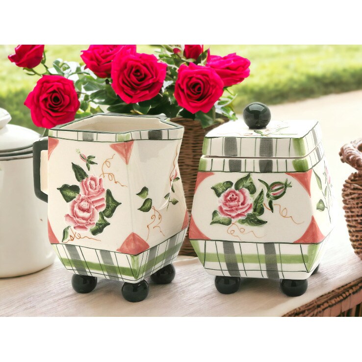 Hand Painted Ceramic Romantic Rose-Sugar and Creamer Set Of 2 Quality Ceramic