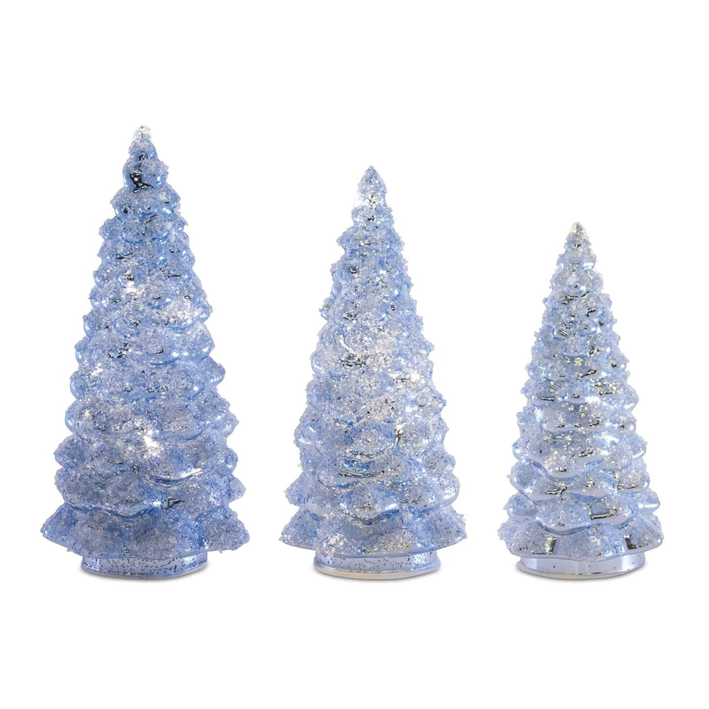 Melrose Set of 3 LED Blue Frosted Glass Christmas Tree Tabletop Decorations 9.25"