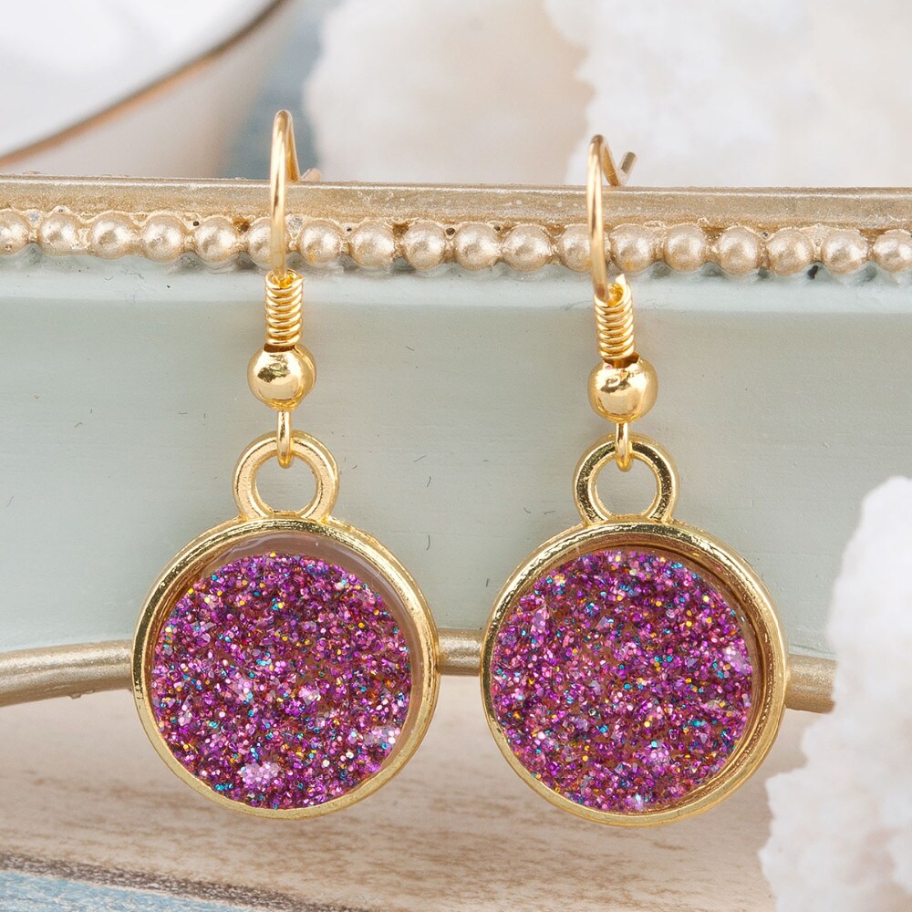 Purple Druzy Drop Earrings