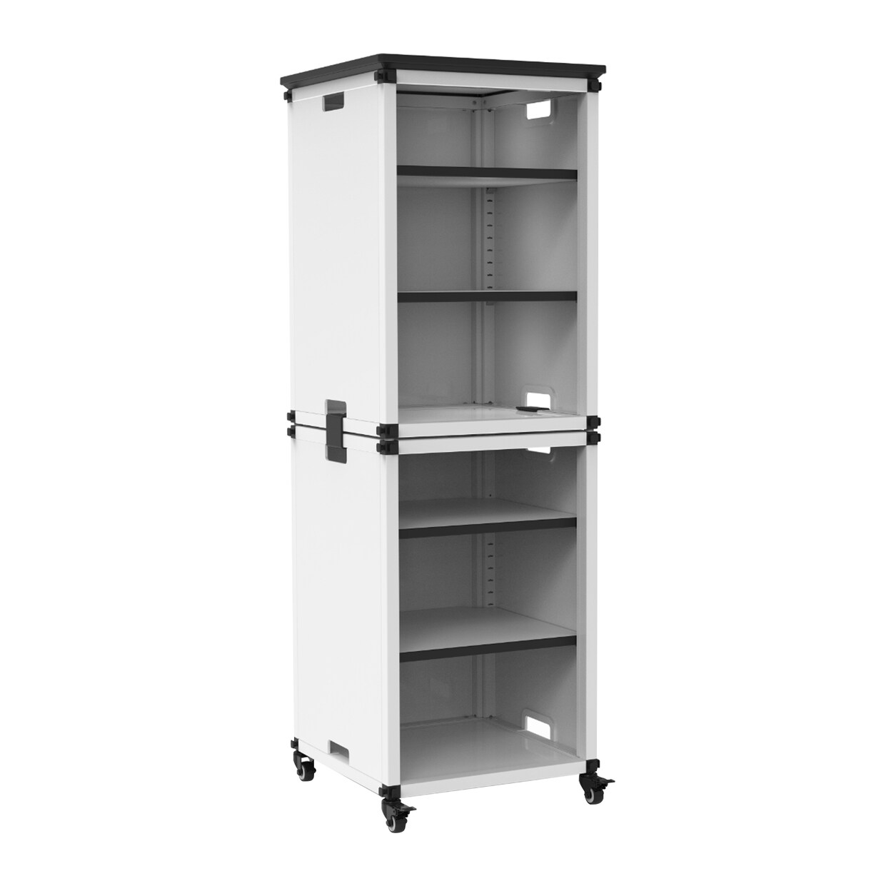 Luxor Modular Classroom Bookshelf - Narrow Stacked Modules with Casters and Tabletop