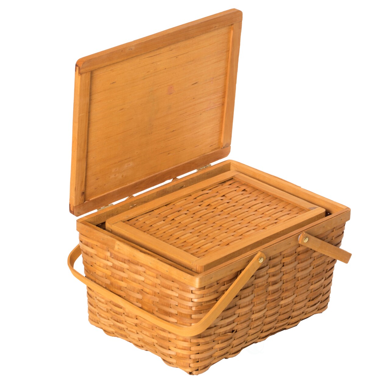 Woodchip Picnic Storage Basket With Cover Large Small Movable Handles Camping Outdoor