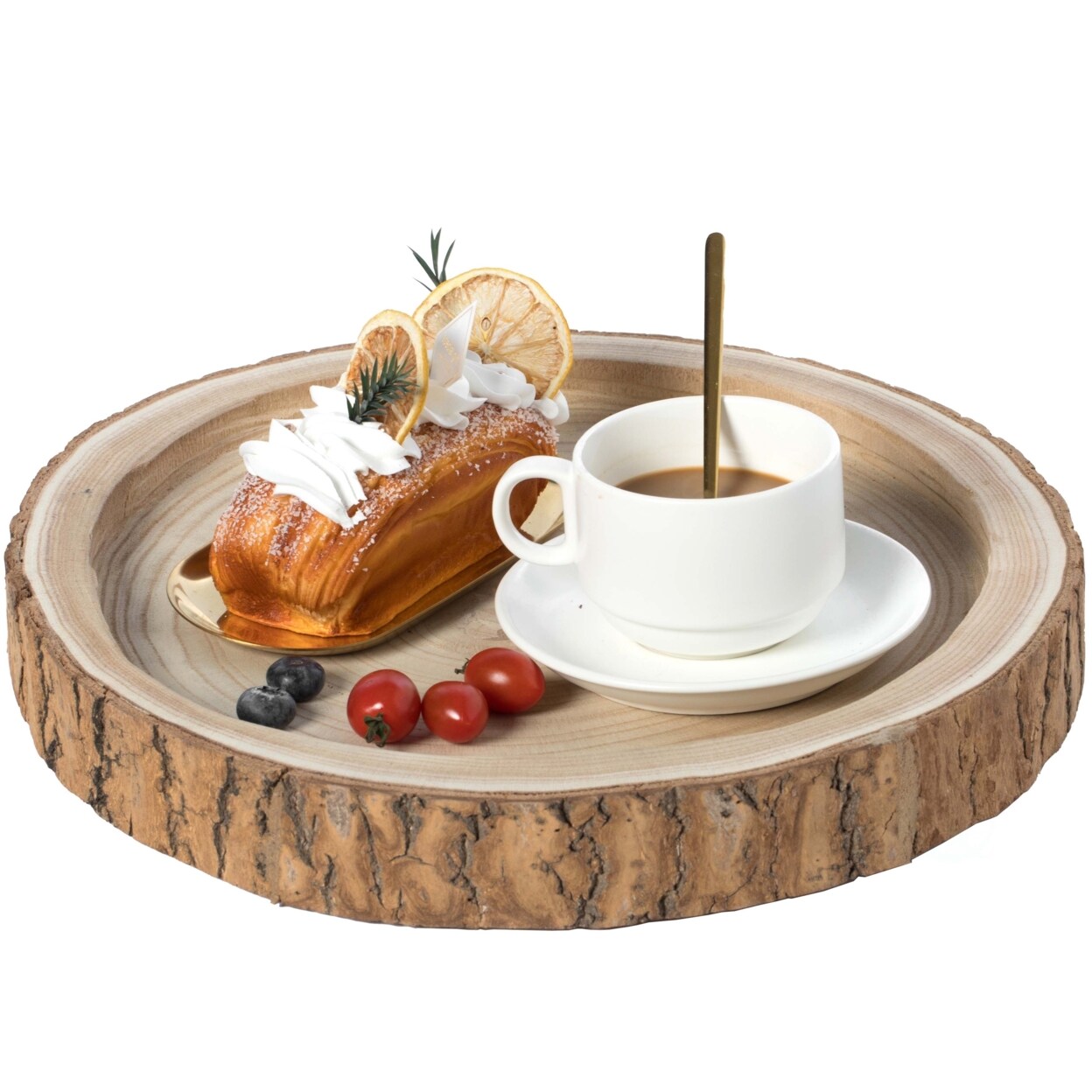Vintiquewise Wood Tree Bark Indented Display Tray Serving Plate Platter Charger