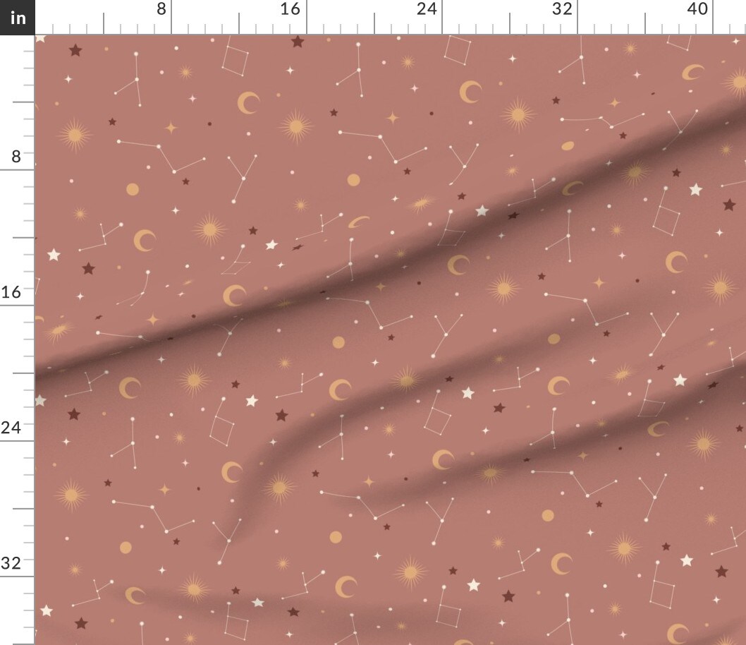 Brown Stars Sky Constellations Space Moon Boho Astronomy Whimsical Medium Scale Custom Printed Fabric by Spoonflower Various Fabrics by the Yard or Fat Quarter