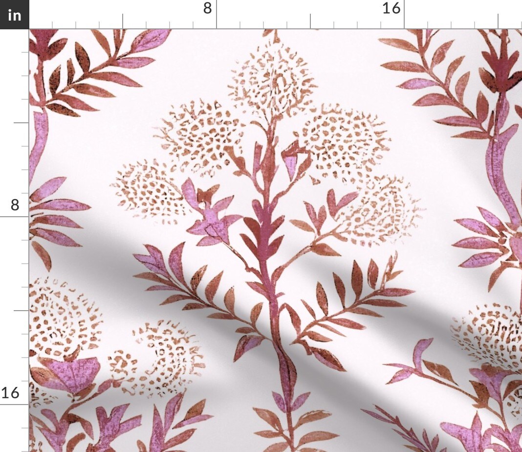Boho Flowers Pink Watercolor Large Scale Botanical Custom Printed Fabric by Spoonflower Various Fabrics by the Yard or Fat Quarter