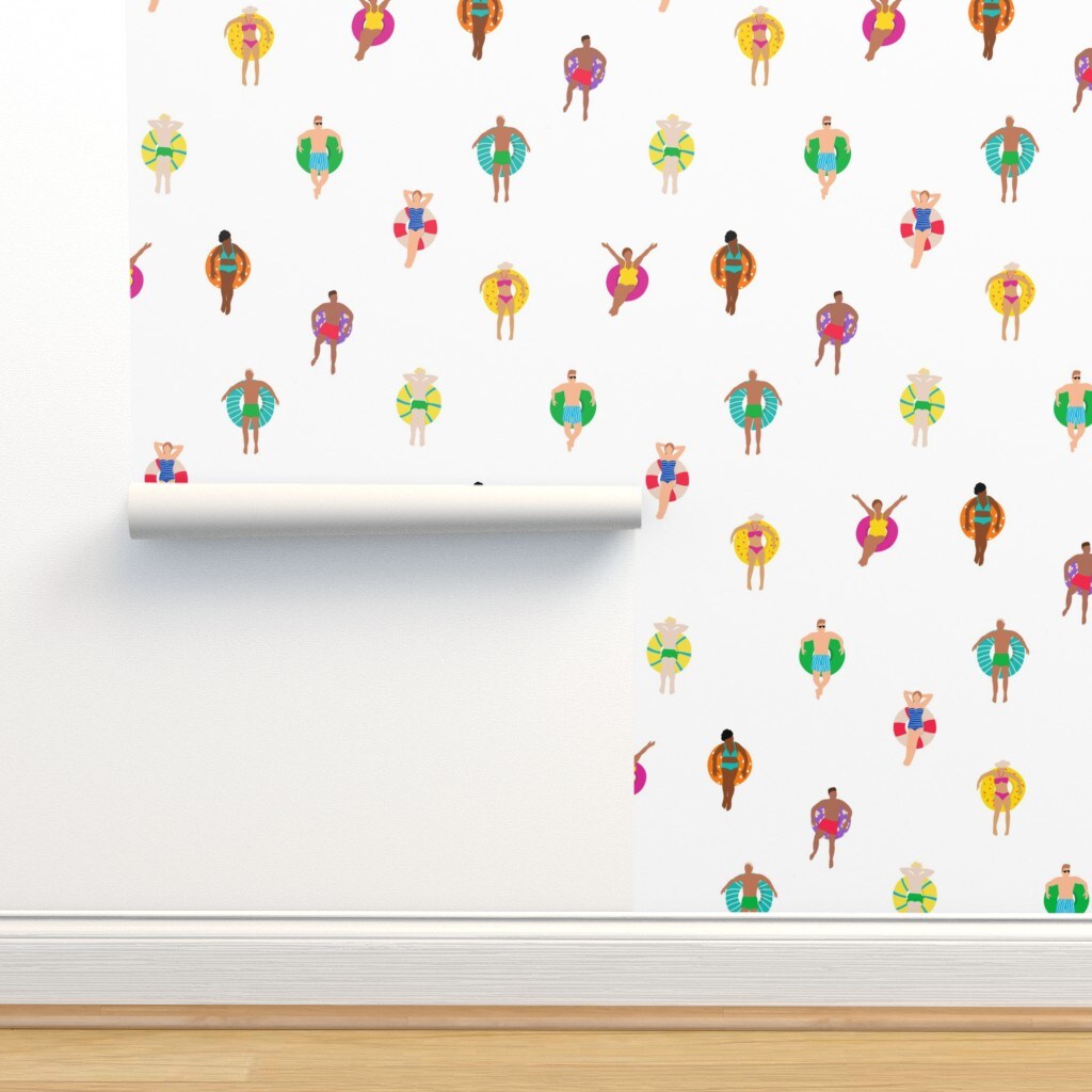Multicolor Ocean Swim Pool Swimmers Bathing Suit Vacation Diverse House Custom Removable Wallpaper by Spoonflower Peel & Stick Wallpaper 2FT Wide