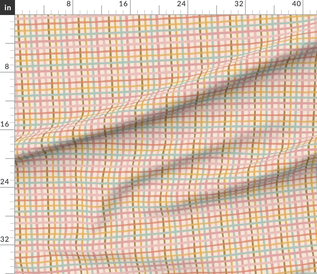 Multicolor Plaid Retro Vintage Rainbow Simple Lines Geometric Pink Custom Printed Fabric by Spoonflower Various Fabrics by the Yard or Fat Quarter