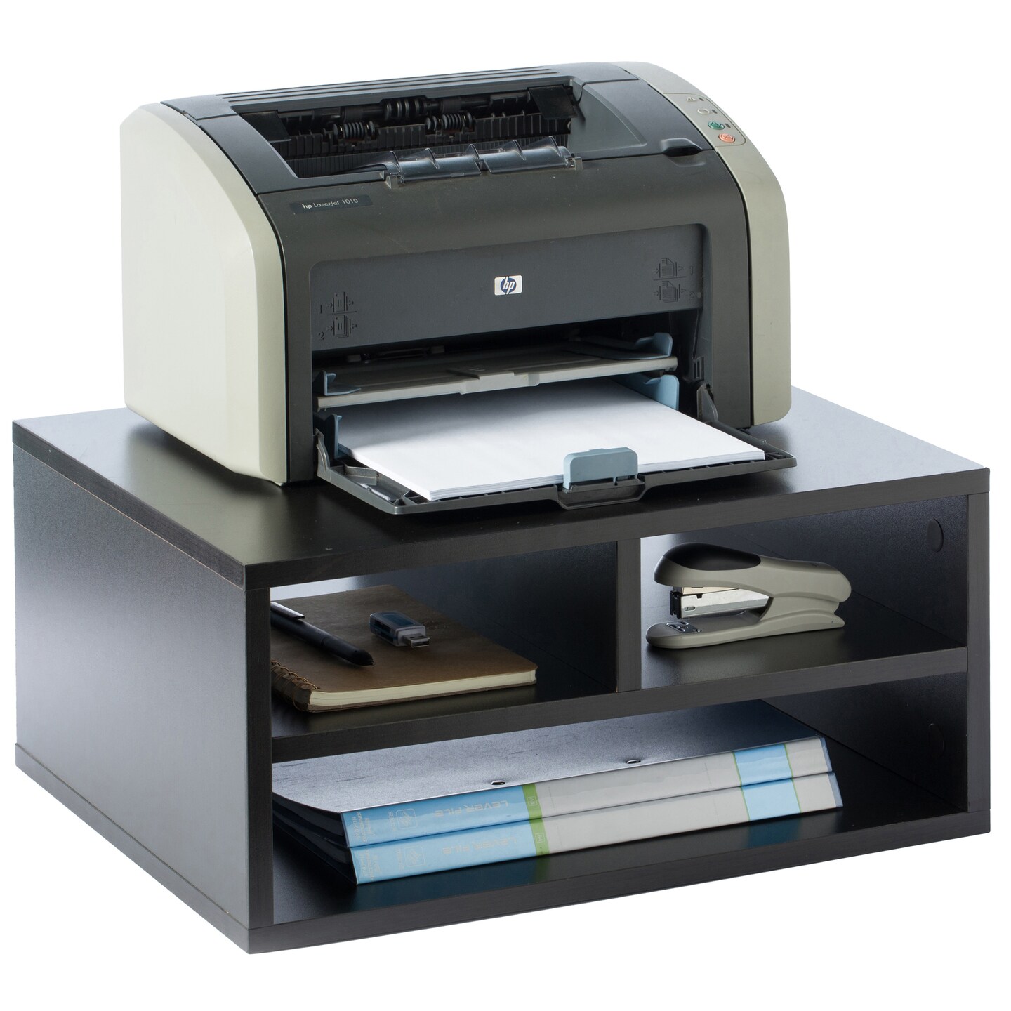 Basicwise Printer Stand Shelf Wood Office Desktop Compartment Organizer