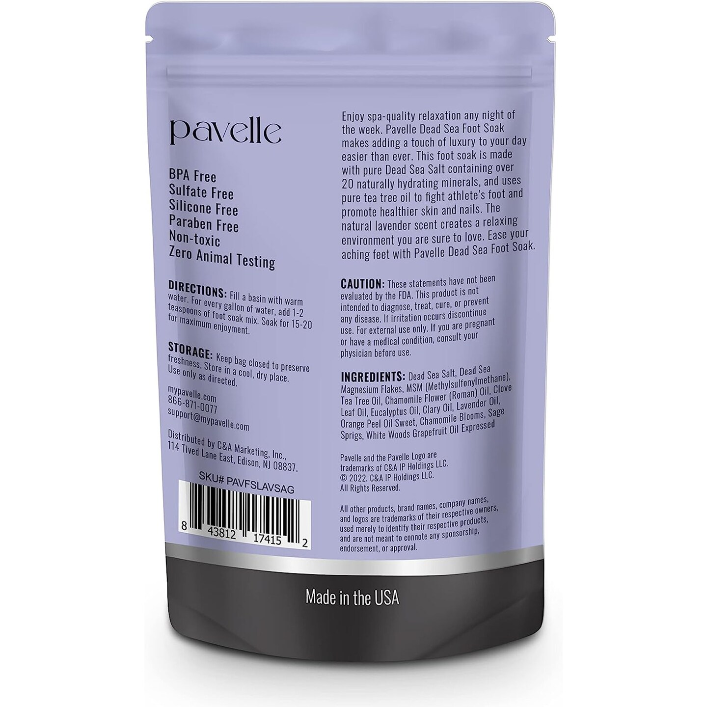 Pavelle Foot Soak Bath Salts, 100% Natural Dead Sea Salt Spa for Tired Feet, 2 lbs (0.91kg)