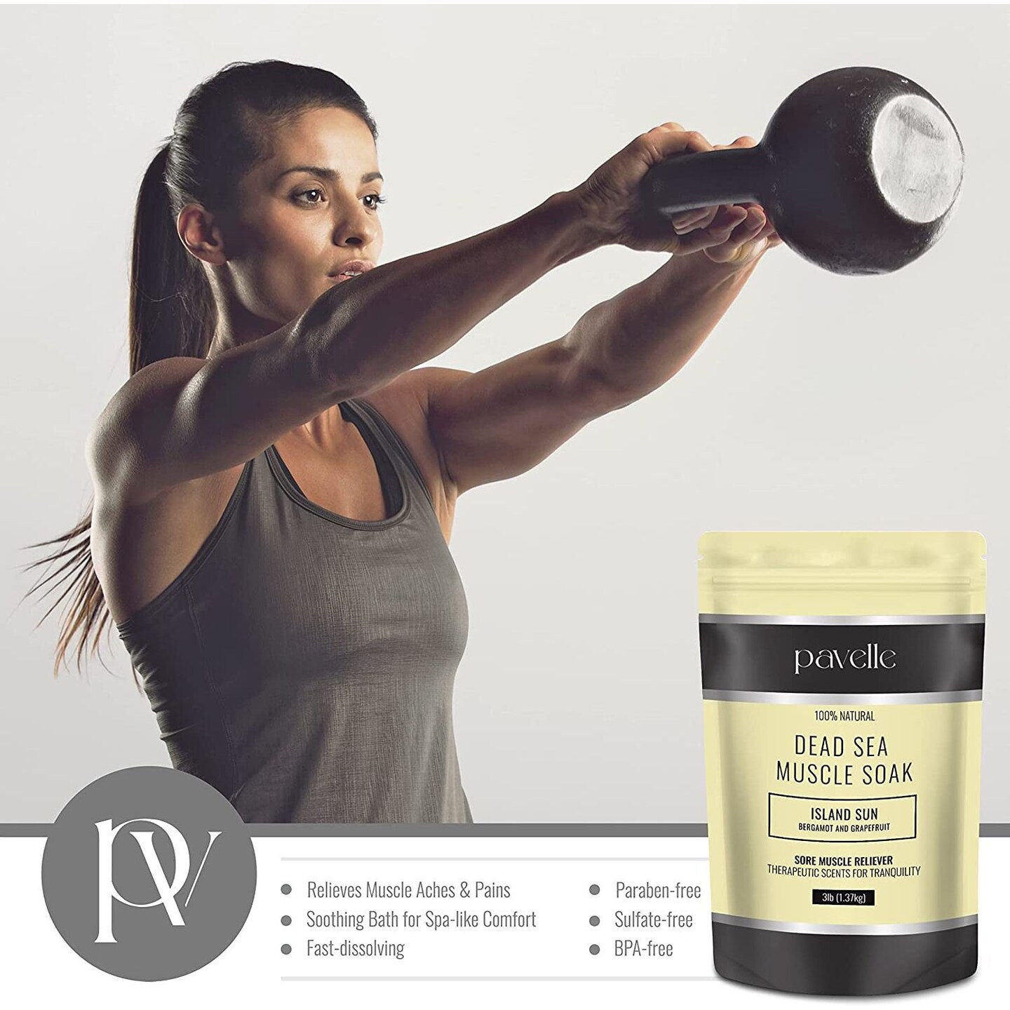 Pavelle Dead Sea Muscle Soak Bath Salts, Bath Soak for Body Pain Relief, 3lb (1.7kg)