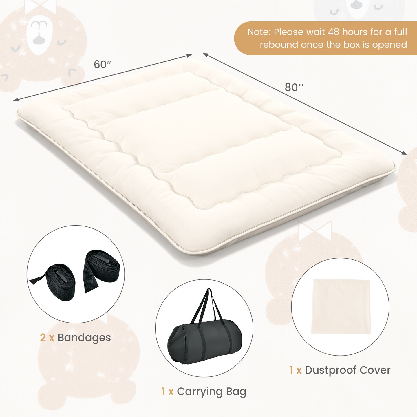 Costway Full/King/Queen/Twin Futon Mattress Japanese Floor Sleeping Pad Washable Cover Carry Bag Beige