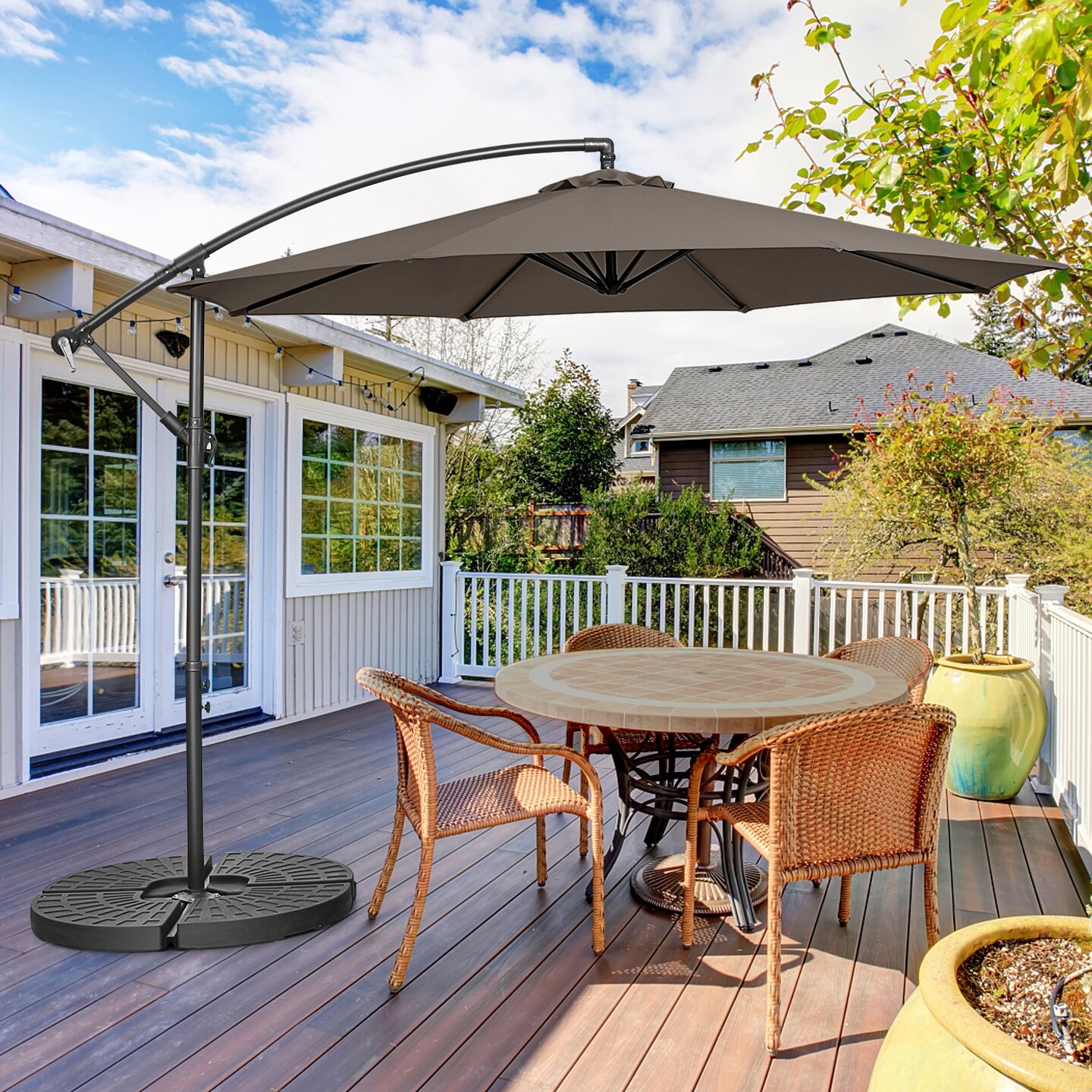 costway patio umbrella base Costway 17.5'' Round Umbrella Base Stand for Outside Deck, Heavy Duty Patio  Market Stand
