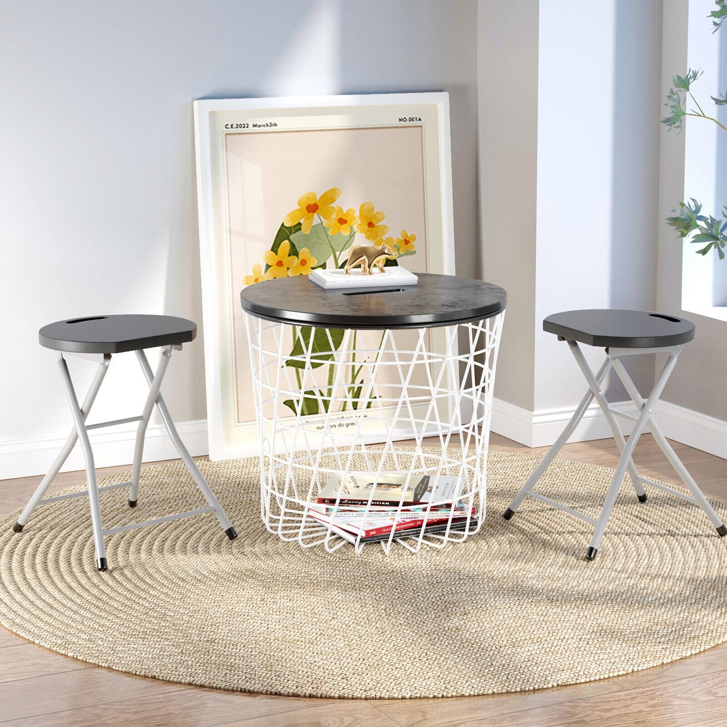 Compact Foldable Stool 330lb Capacity Portable Indoor Outdoor Black Silver