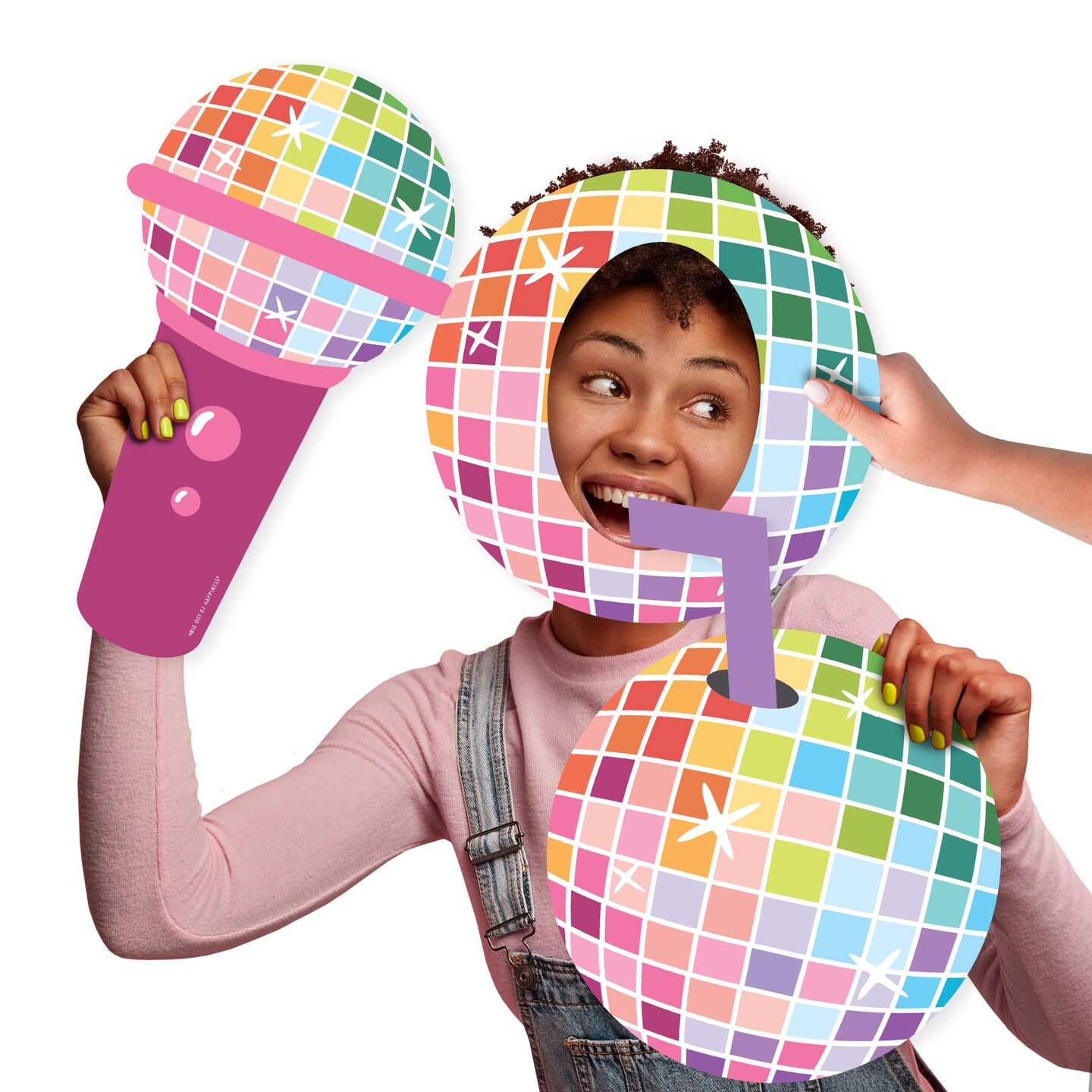 Big Dot of Happiness Disco Ball - Microphone and Drink Decorations - Groovy Hippie Party Large Photo Props - 3 Pc