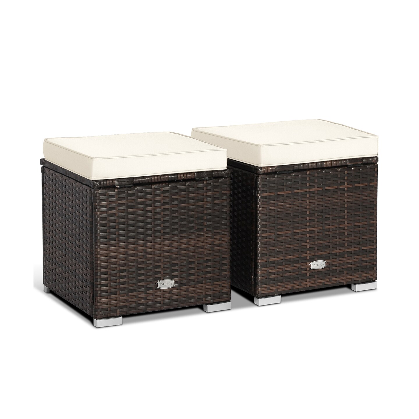 2 Pieces Patio Storage Ottoman with Removable and Washable Cushions