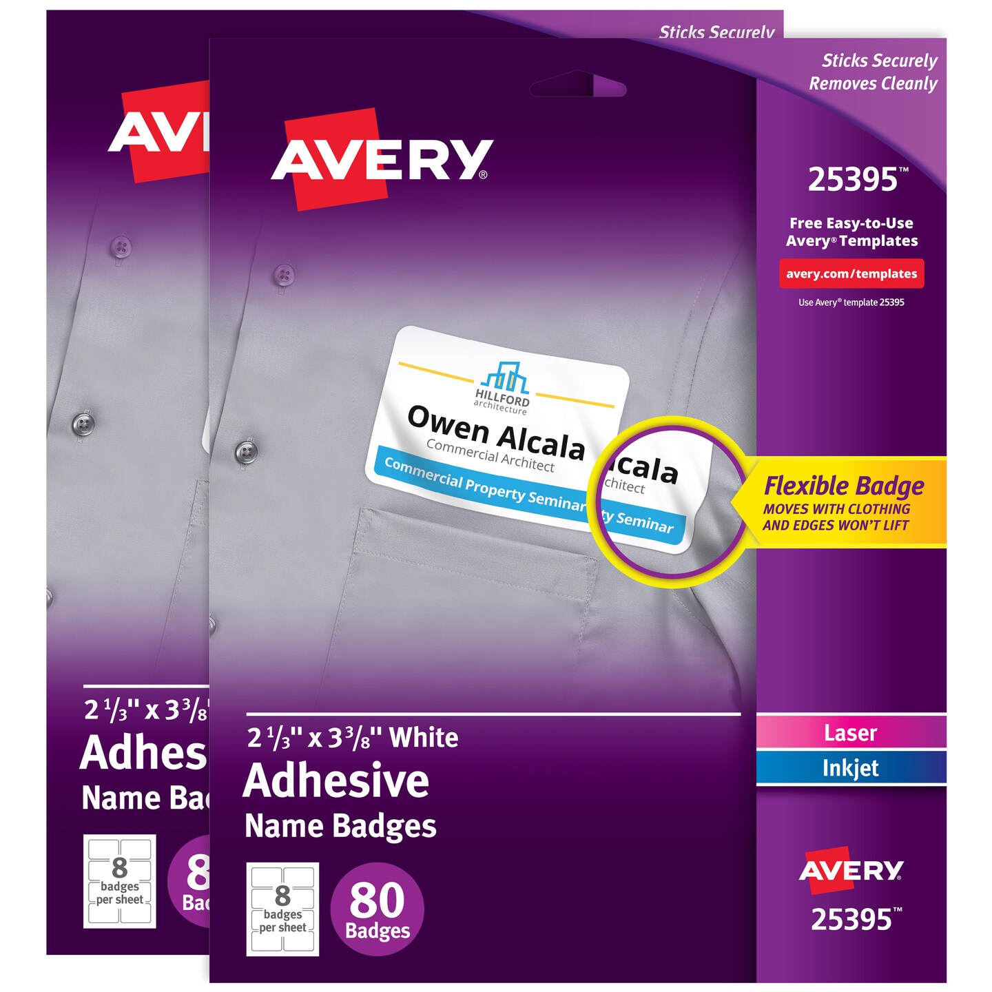 Avery Adhesive Name Badges, 2-1/3&#x22; x 3-3/8&#x22; (2 Pack of 25395)