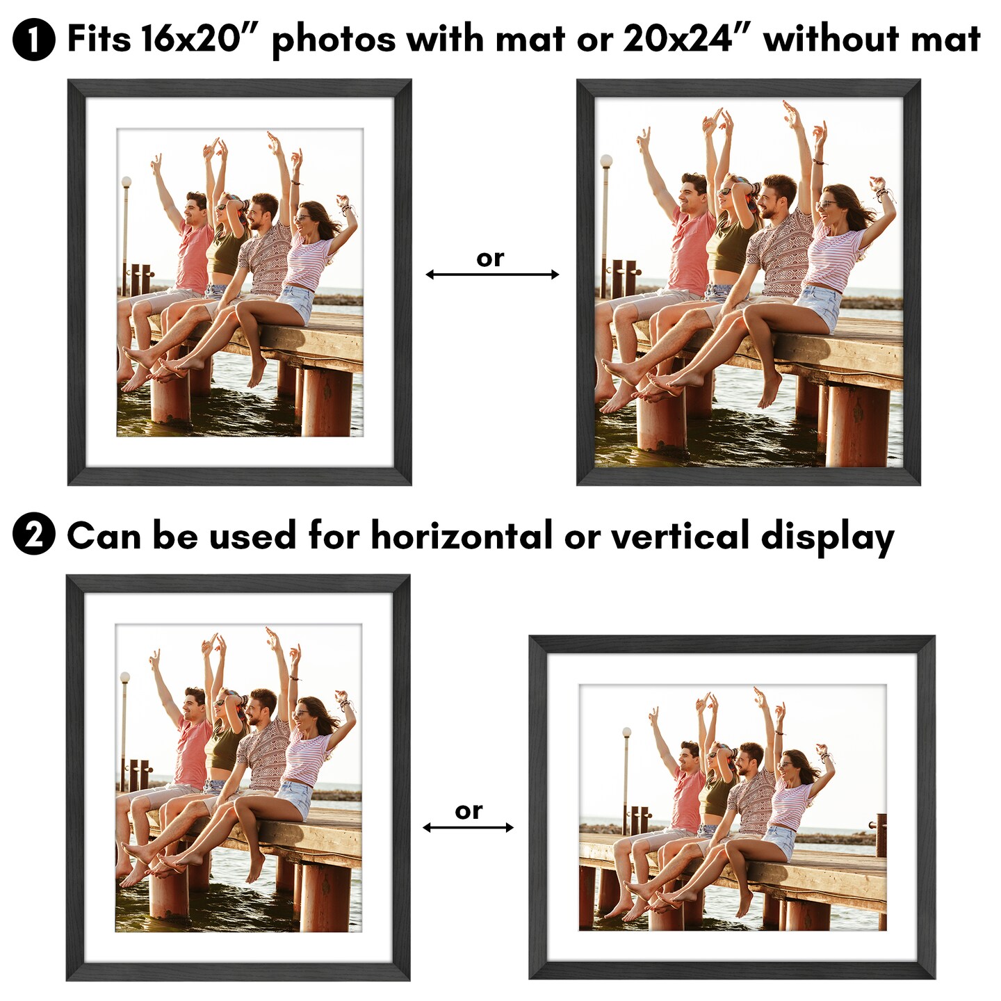 Americanflat Picture Frame with Wide Molding with Mat - Modern Wide Picture Frame - Plexiglass Cover - Hanging Hardware - Includes Easel