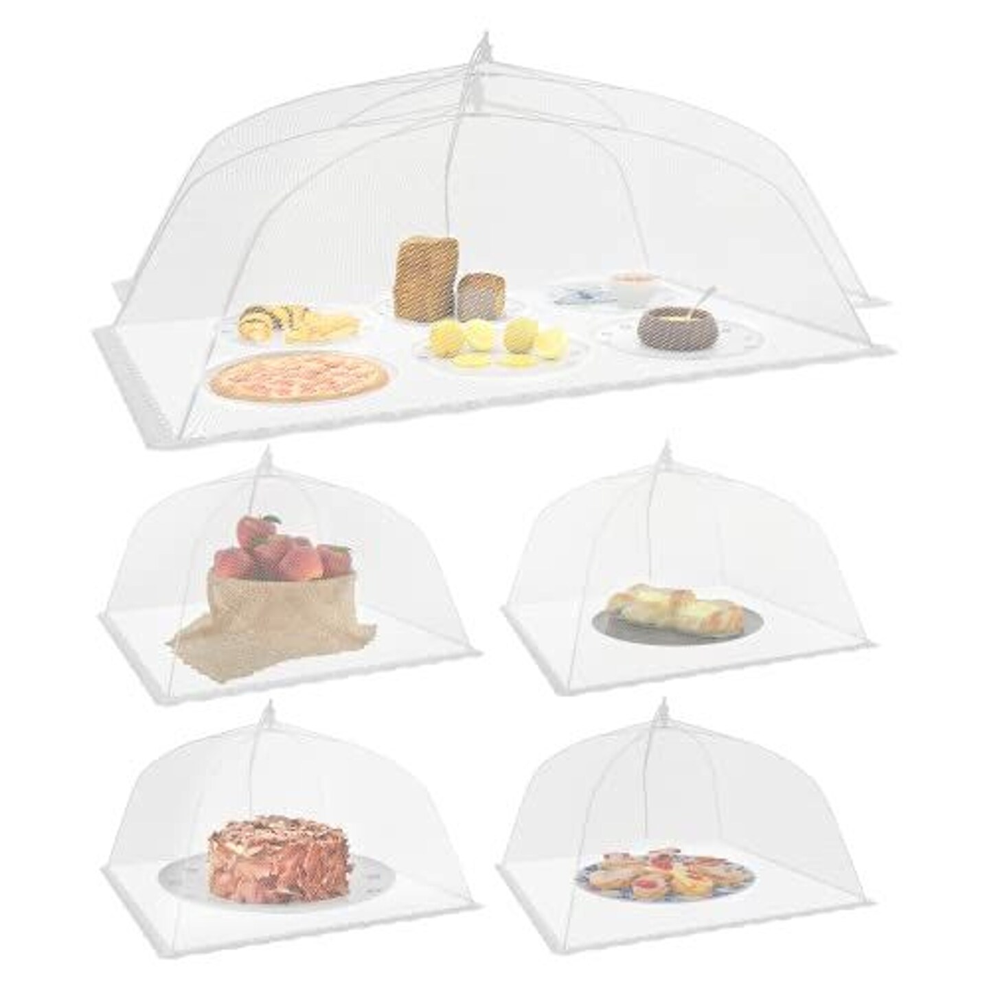 Simply Genius Mesh Food Cover Set, 2 Jumbo (39&#x22; x 24&#x22;) &#x26; 4 Large (17&#x201D;x17&#x201D;) Pop-Up Food Tents/Food Covers For Outdoors, Reusable and Collapsible, Food Nets, 6 Pack