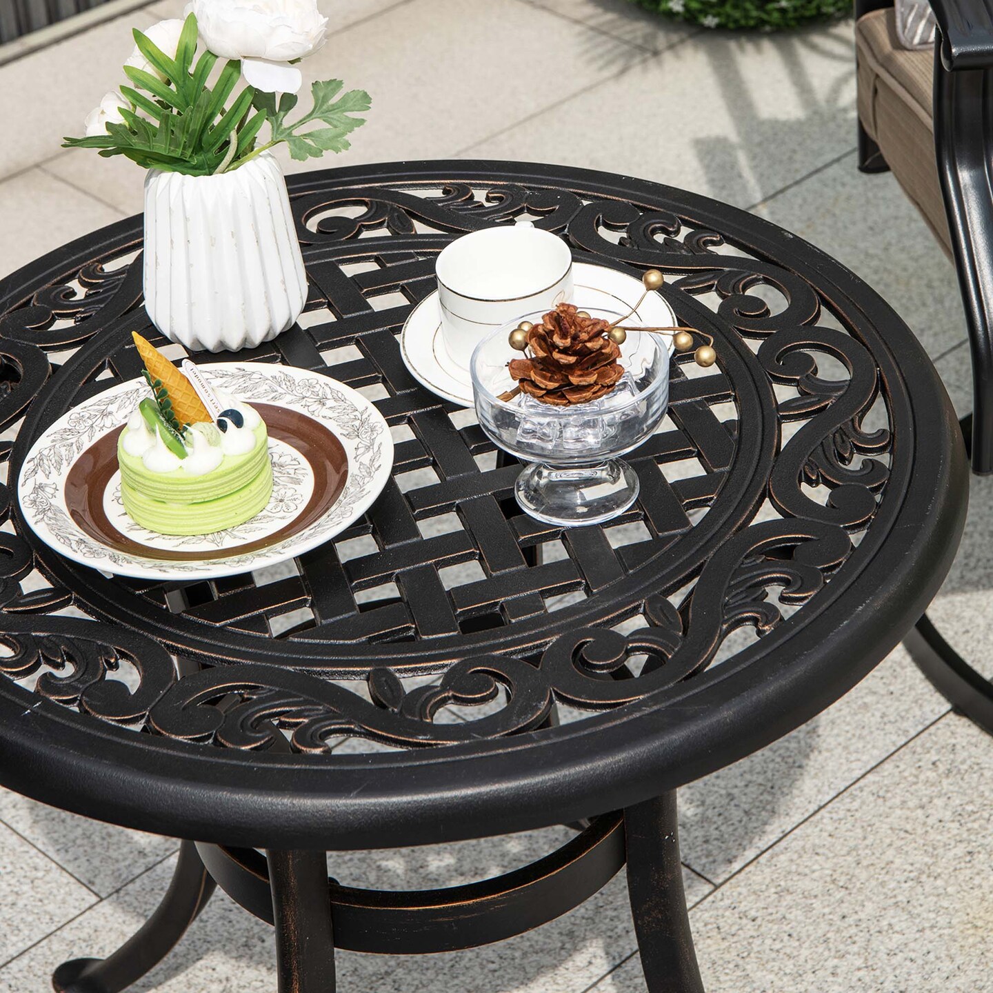 Costway 24" Patio Side Table with Adjustable Footpads Round Cast Aluminum End Table
