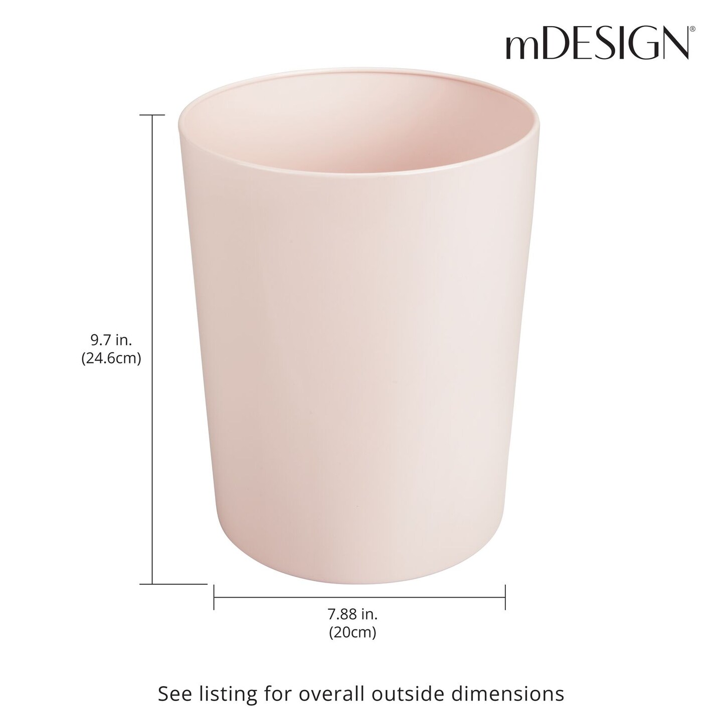 mDesign Small Round Metal 1.7 Gallon Wastebasket/Recycling Can