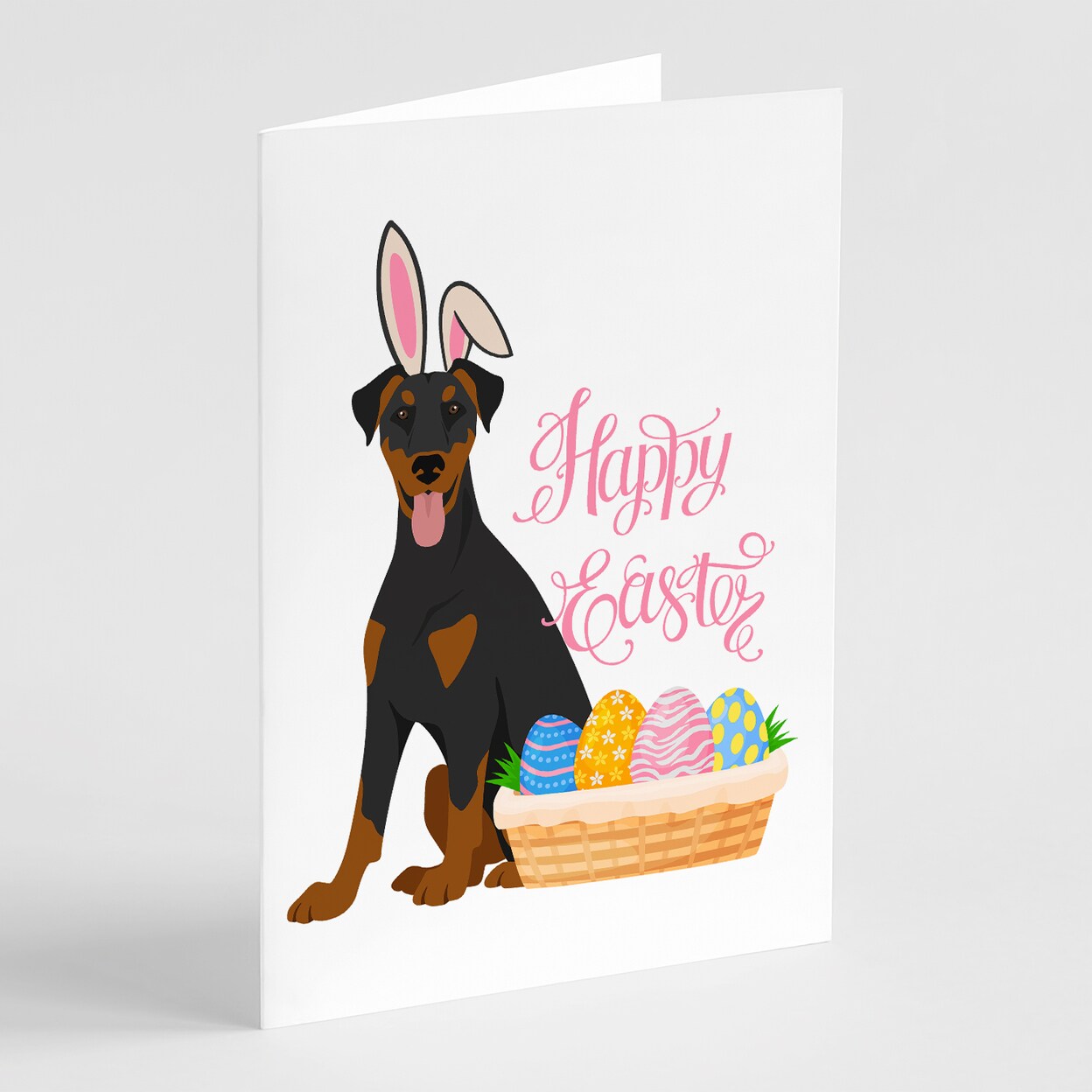 Caroline&#x27;s Treasures Natural Ear Black and Tan Doberman Pinscher Easter Greeting Cards and Envelopes Pack of 8