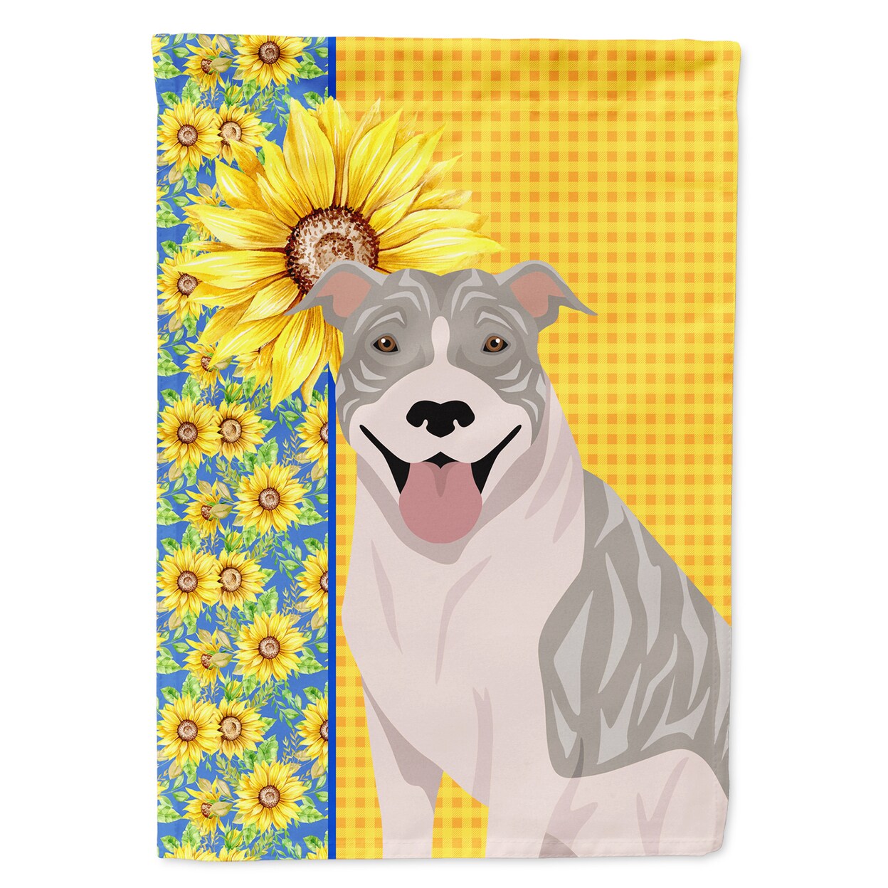 Caroline&#x27;s Treasures Summer Sunflowers Blue Brindle Pit Bull Terrier Flag Garden Size