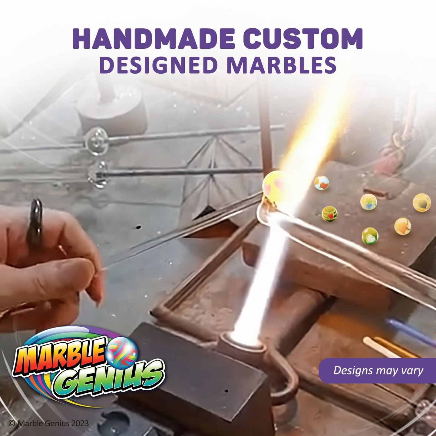 Marble Genius Collectors Marbles, Sweetheart Design, 16mm (&#x215D; Inch), 10 Handmade Glass Marbles, Gifts for Marble Lovers, Gifts for Kids Ages 3+