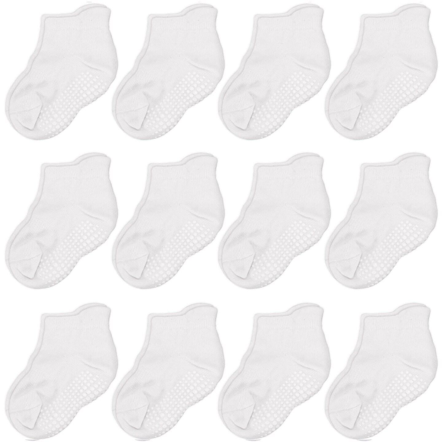 CozyWay Non-Slip Ankle Style Socks with Grippers, 12 Pack for Baby Boys and Girls, Solid White, 0-6 Months, Unisex