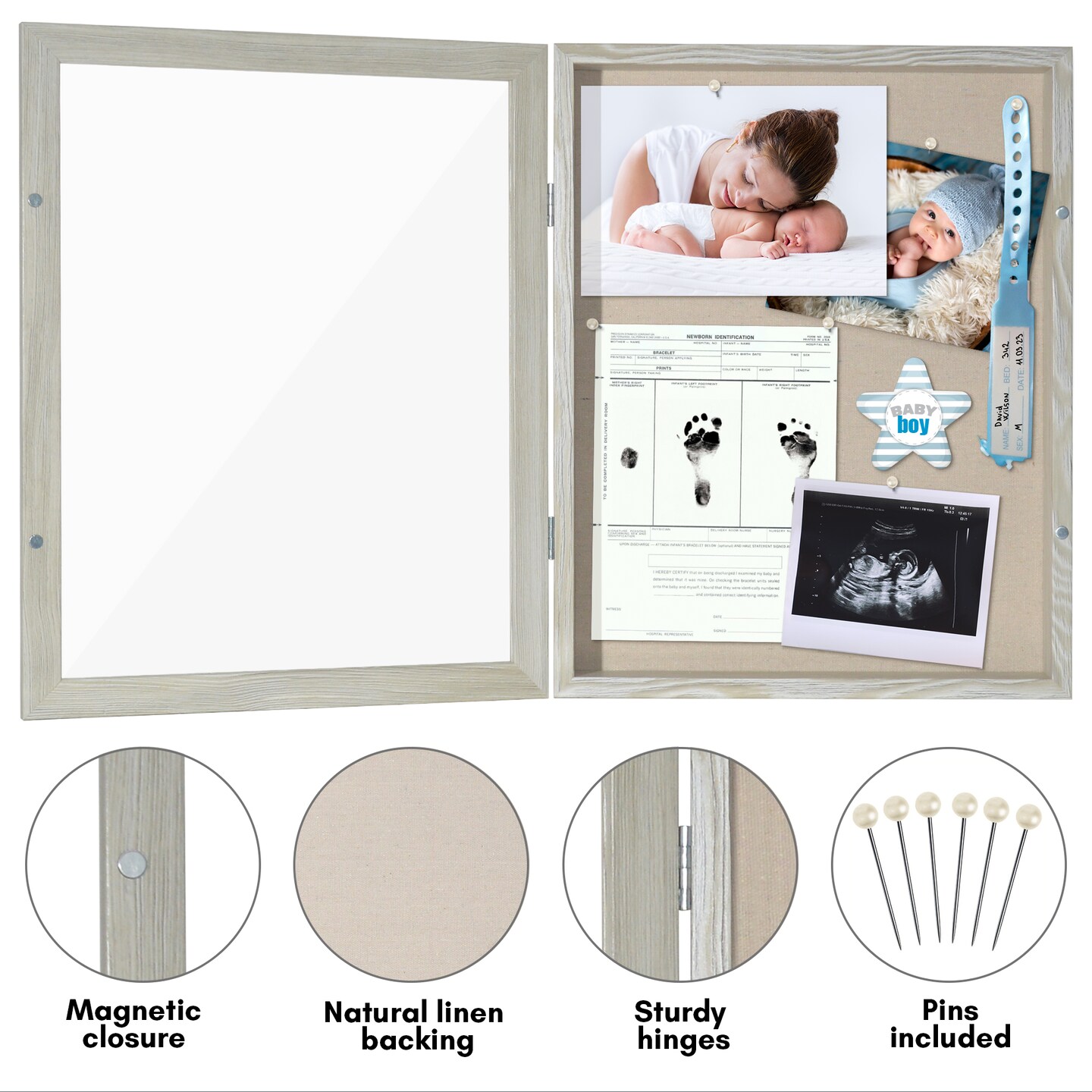 Americanflat Front Loading Shadow Box Frame - 1.5 Interior Depth for Memorabilia - Display Case for Keepsakes - Magnetic Closure - Includes Pins to Secure Items - Hanging Hardware