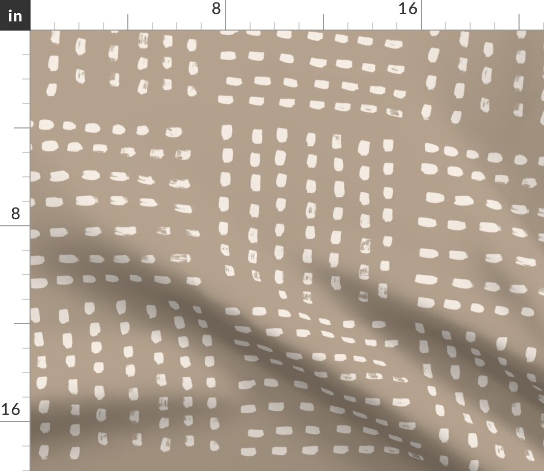 Brushstroke Grid Beige On Brown Squares Bohemian Taupe Khaki Custom Printed Fabric by Spoonflower Various Fabrics by the Yard or Fat Quarter