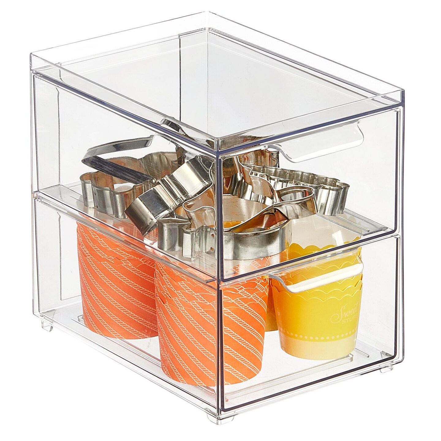 mDesign Stacking Plastic Storage Kitchen Bin with Pull-Out Drawers