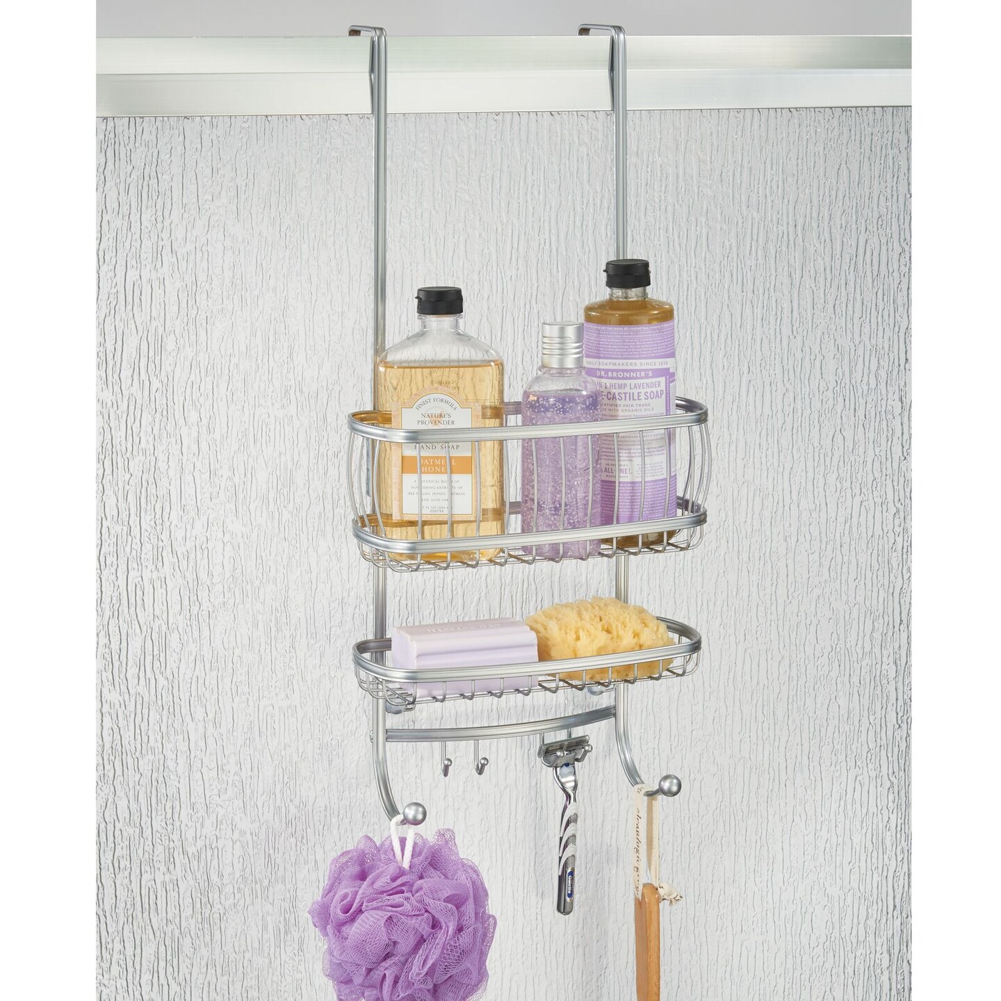 mDesign Small Metal Over Door Bathroom Tub/Shower Caddy Organizer