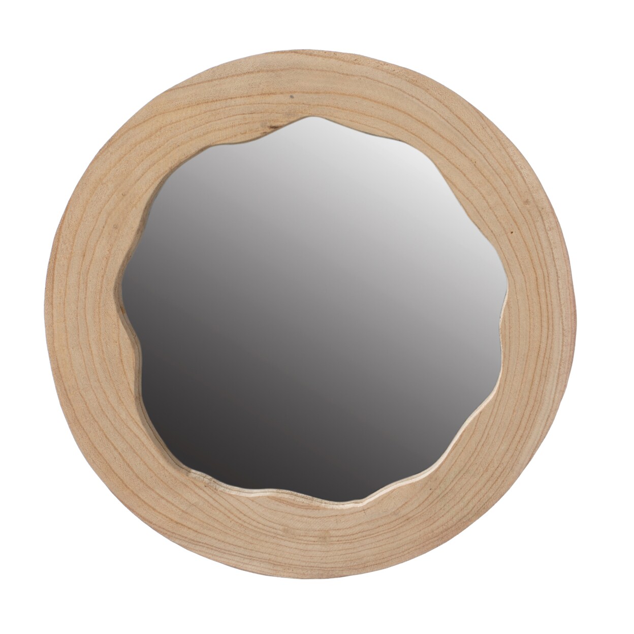 Natural Wood Round Wall Mirror 13.25 Inch Decorative Entryway Living Room Vanity